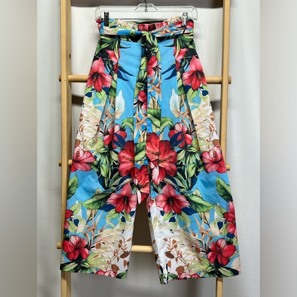 JEALOUS TOMATO Tropical  print wide‎ leg Capri pants size M. - Picture 1 of 11